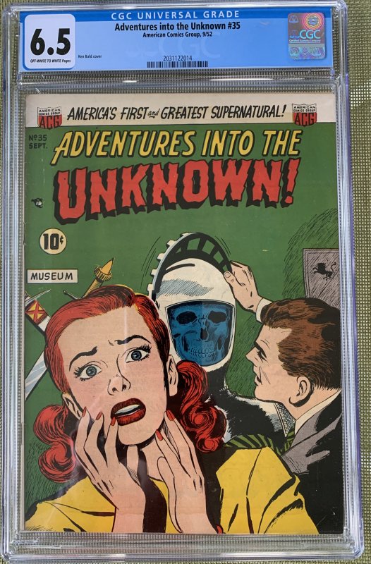 Adventures into the Unknown #35 (1952) CGC 6.5 -- Ken Bald skull cover; American