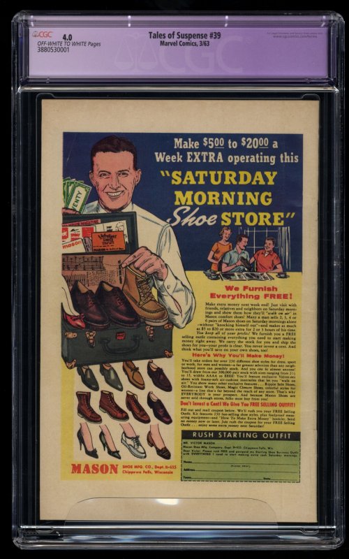 Tales Of Suspense #39 CGC VG 4.0 Off White to White (Restored) 1st Iron Man!