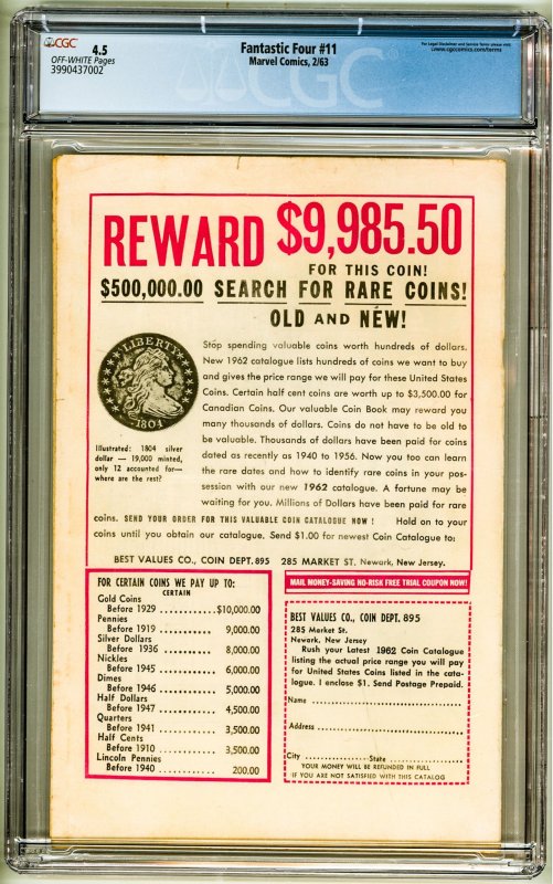 Fantastic Four #11 (1963) CGC 4.5! 1st Appearance of Impossible Man!