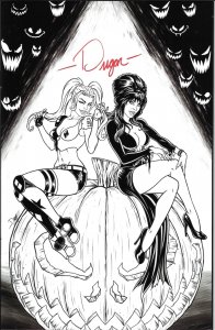 Harley Quinn X Elvira #1 2025 Deegan Signed Exclusive B/W Cover Dynamite EB203