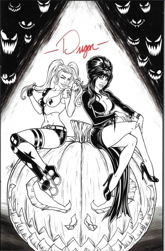 Harley Quinn X Elvira #1 2025 Deegan Signed B/W Epikos Exclusive Dynamite EB203