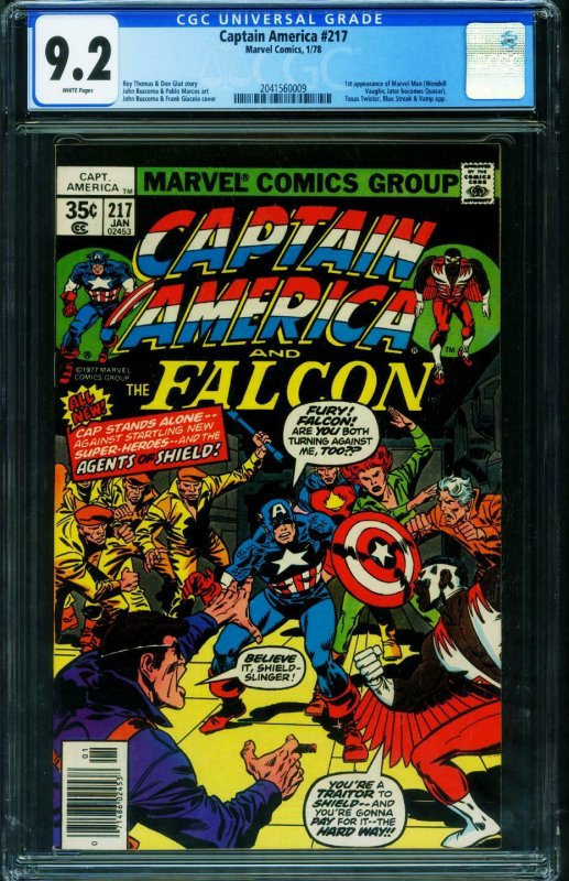 CAPTAIN AMERICA #217 CGC 9.2 1978 1st MARVEL MAN 2041560009