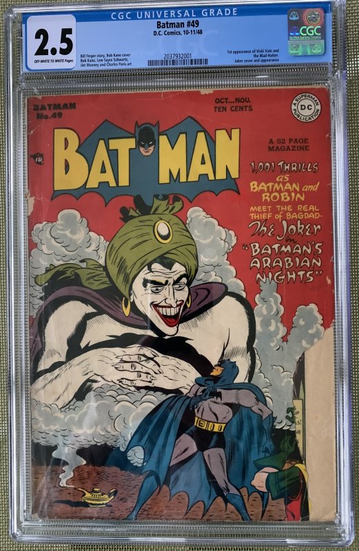 Batman #49 (1948) CGC 2.5 -- 1st Mad Hatter & Vicki Vale; Joker cover and app.