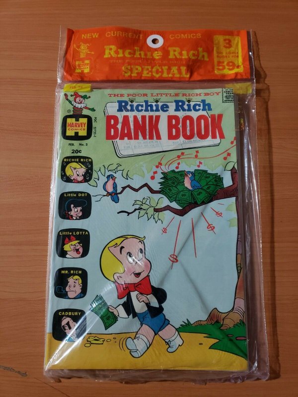 1973 Harvey 3 Pack Sealed Richie Rich Bank Book #3, Jackpots #3 & Diamonds #4