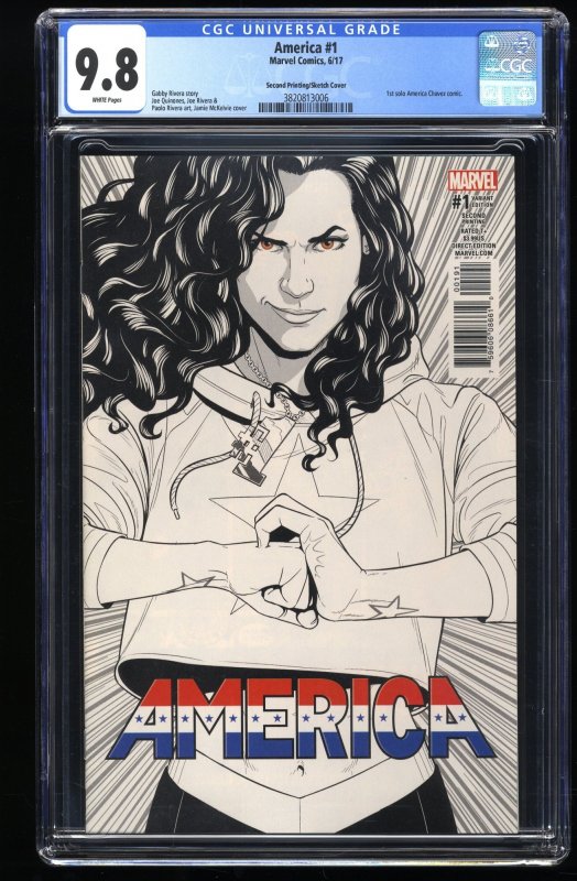 America #1 CGC NM/M 9.8 2nd Print Sketch Variant 1st Solo App America Chavez!