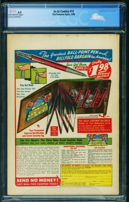 Jo-Jo Comics #12 CGC 6.5 1948- Great headlight cover 2112107015