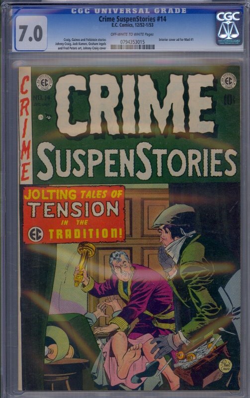 CRIME SUSPENSTORIES #14 CGC 7.0 INTERIOR COVER AD FOR MAD #1 JOHNNY CRAIG