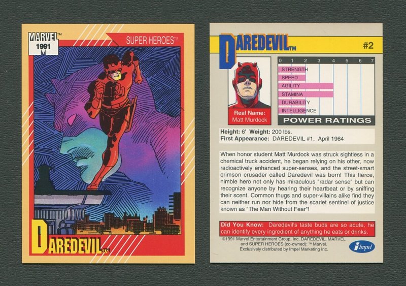 1991 Marvel Comics II  Card  #2 (Daredevil)  MINT