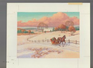 CHRISTMAS Long Winding Country Road w/ Horse 10.5x8 Greeting Card Art #nn