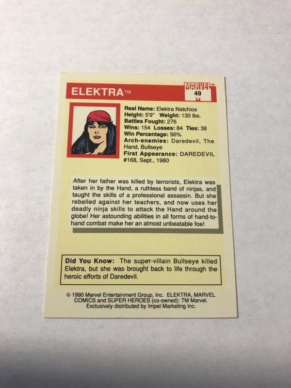 ELECTRA #49 : 1990 Marvel Universe Series 1 card, NM/M high grade, Daredevil