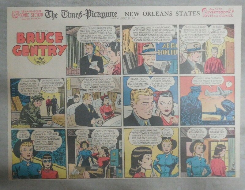 Bruce Gentry Sunday page by Ray Bailey from 7/27/1947 Size: 11 x 15 inches