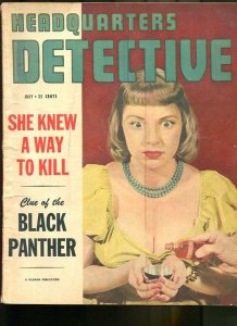 HEADQUARTERS DETECTIVE JUL 1950-CRIME-PULP-MAGAZINE-BUSTY BABE WITH POISON G