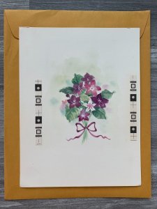 ENJOY YOUR NEW APARTMENT Purple Flowers & Ribbon 7x9.5 Greeting Card Art NH4569