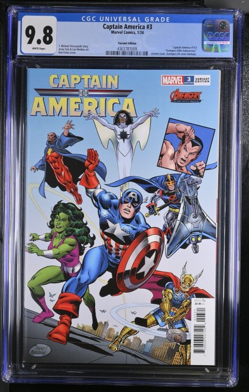 Captain America #3 CGC 9.8 Avengers #4 1963 Homage Cover Variant Marvel 2023 WP