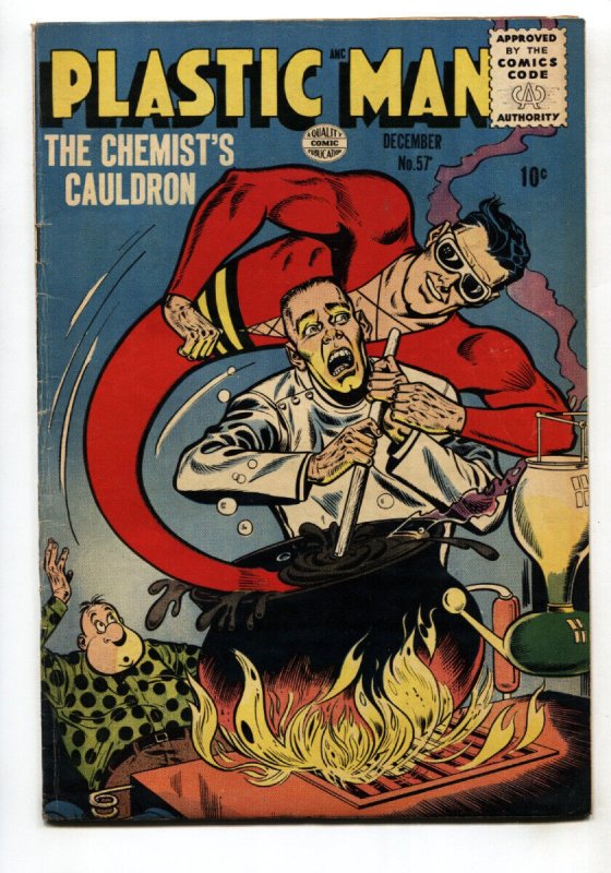 PLASTIC MAN #57--comic book--GOLDEN-AGE--Horror cover--1955--FN