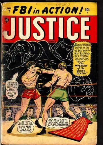 JUSTICE COMICS #7-FIRST ISSUE-BOXING COVER-1947-MARVEL G/VG 