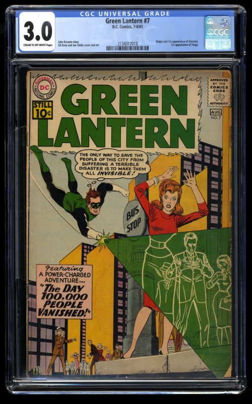 Green Lantern #7 CGC GD/VG 3.0 Cream To Off White 1st Sinestro! DC Comics