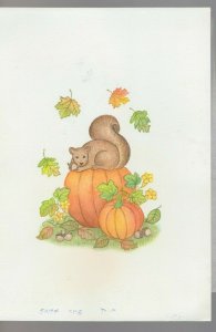 SQUIRREL WITH ACORN ON PUMPKIN 7x10 #7907 Thanksgiving Greeting Card Art
