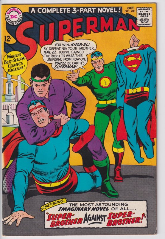 SUPERMAN #200 (Oct 1967) VF- 7.5, cream to white paper!