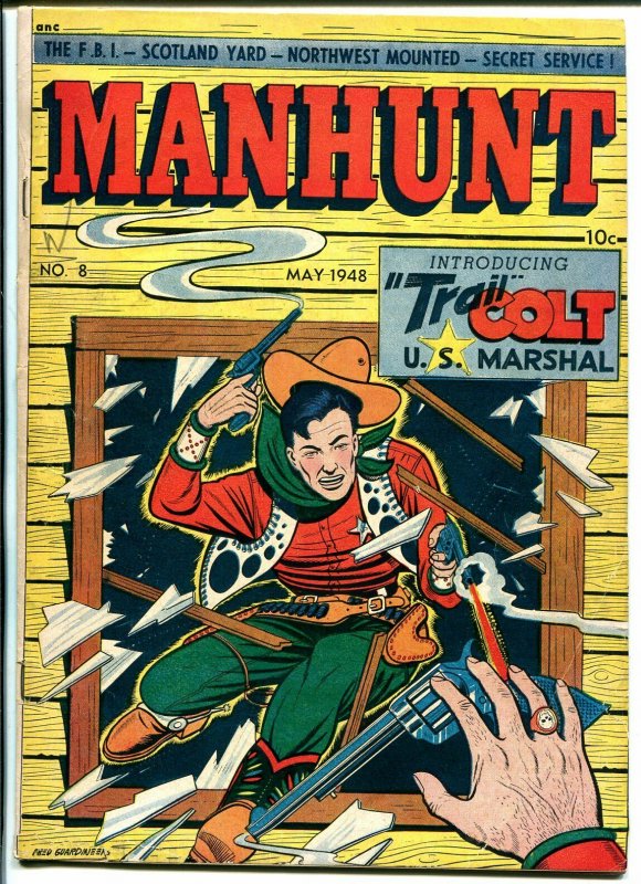 Manhunt  #18 1948-ME-Fred Guardineer-Trail Colt-LB Cole-Red Fox RCMP-FN-