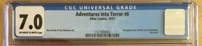 ADVENTURES INTO TERROR #6 CGC 7.0 -- 2ND HIGHEST GRADE! O/W to W PAGES! ATLAS