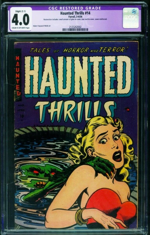 Haunted Thrills #14 CGC 4.0 C-1 1954-Pre-code Horror-Headlight cover-2125262002