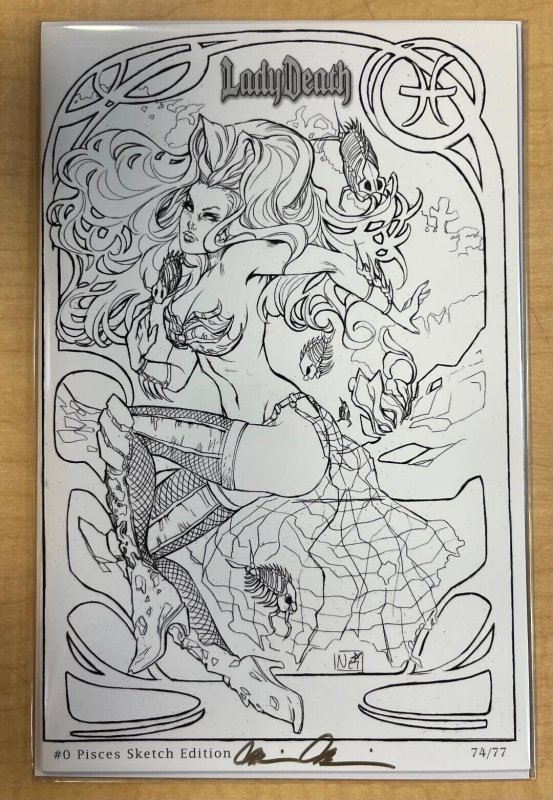 Lady Death #0 Pisces Sketch Variant Cover by Nei Ruffino Zodiac Series Signed