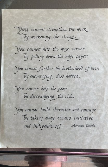 5 quotes by A.Lincoln in Calligraphy, 8 x 10