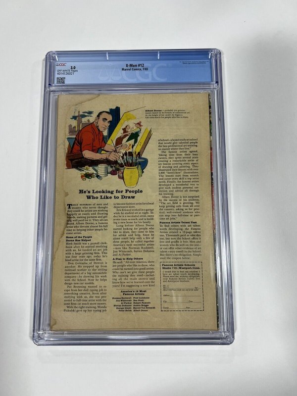 X-MEN 12 CGC 3.0 OW PAGES MARVEL 1965 