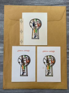 OPEN HOUSE Cartoon People in Keyhole 3.5x4.5 Greeting Card Art 6633 w/ 2 Cards