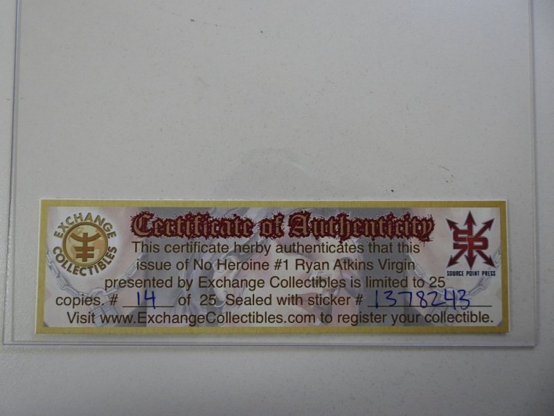 No Heroine #1 Ryan Atkins Virgin Variant LDT 25 W/COA VF+ Condition