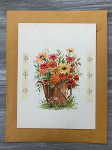 GOODBYE & GOOD LUCK Flowers in Copper Watering Can 7x9 Greeting Card Art 9447