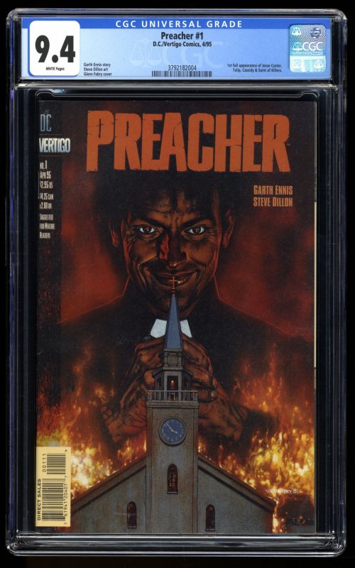 Preacher (1995) #1 CGC NM 9.4 White Pages Garth Ennis Story!