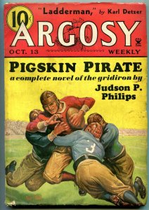 Argosy Weekly Pulp October 13 1934- Football cover- Creep Shadow VG