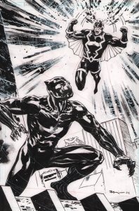 Black Panther vs. Black Bolt Commission - 2022 Signed art by Ryan Benjamin