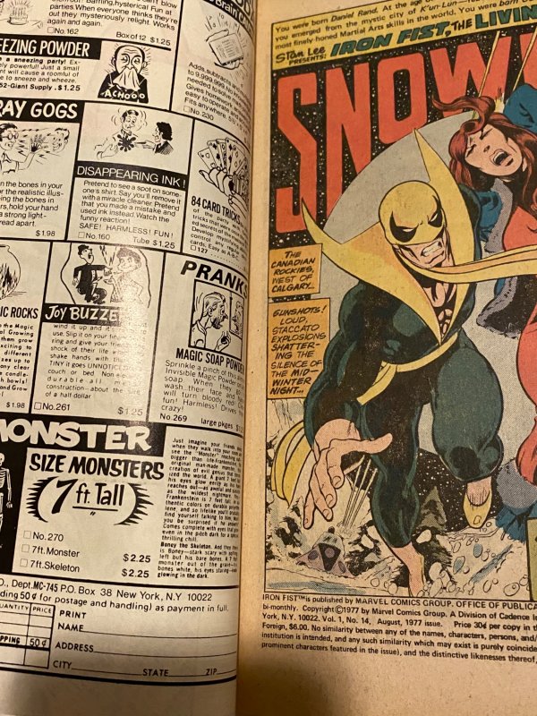 Iron Fist #14 (1977)white Snow White doom- 1St Sabretooth VF solid