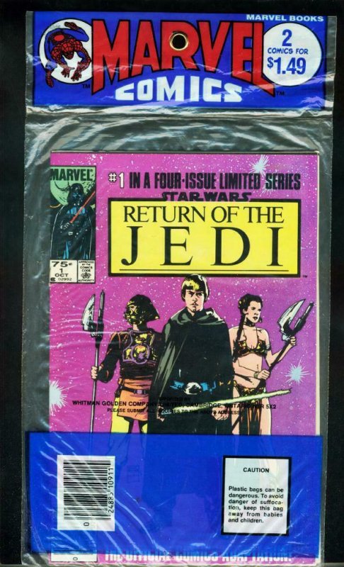 RETURN OF THE JEDI MARVEL 2 COMIC BAG # 1 & 2 1983-UNOPENED 2 PACK-nm