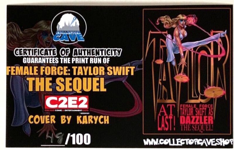 FEMALE FORCE TAYLOR SWIFT: THE SEQUEL C2E2 EXCLUSIVE KARYCH GOLD/BLACK FOIL SET.