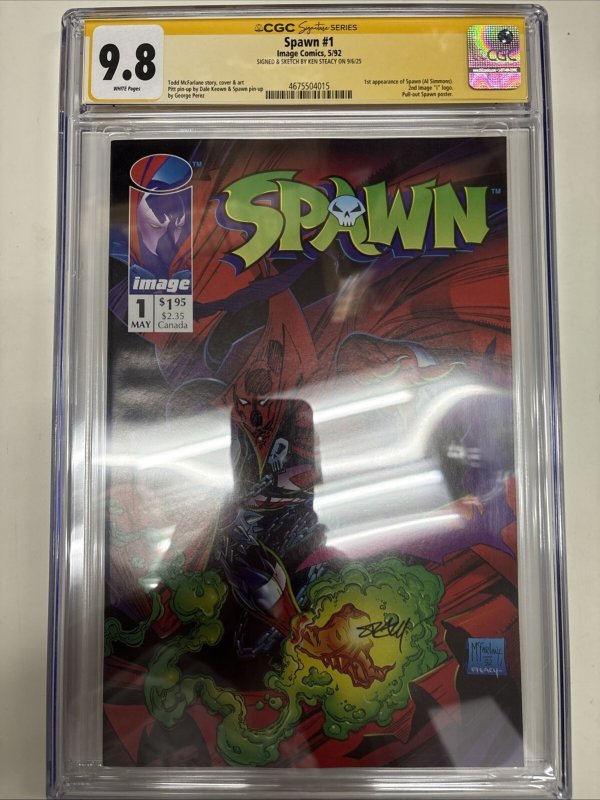 Spawn (1992) # 1 (CGC 9.8 SS) Signed & Sketch Ken Stacy * 1st Full App