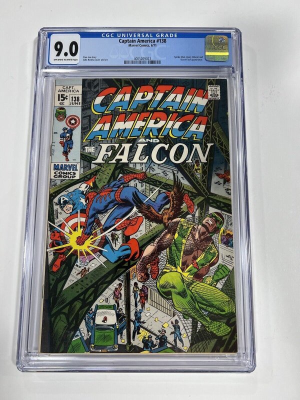 Captain America 138 CGC 9.0 ow/w pages Marvel 1971 Spider-man Appearance 