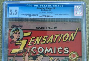 SENSATION COMICS #39 CGC 5.5 -- O/W TO WHITE PAGES! WONDER WOMAN! MARSTON/GAINES