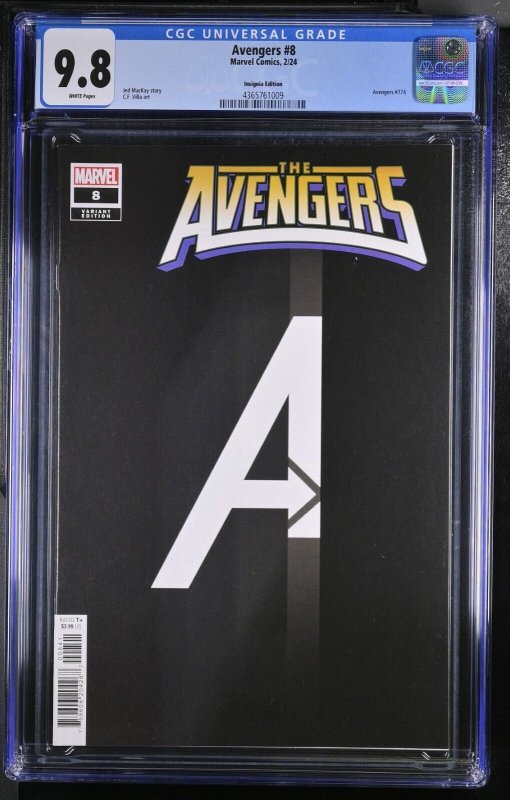 Avengers #8 CGC 9.8 Insignia Variant Cover Marvel 2023 White Pages 1st Printing