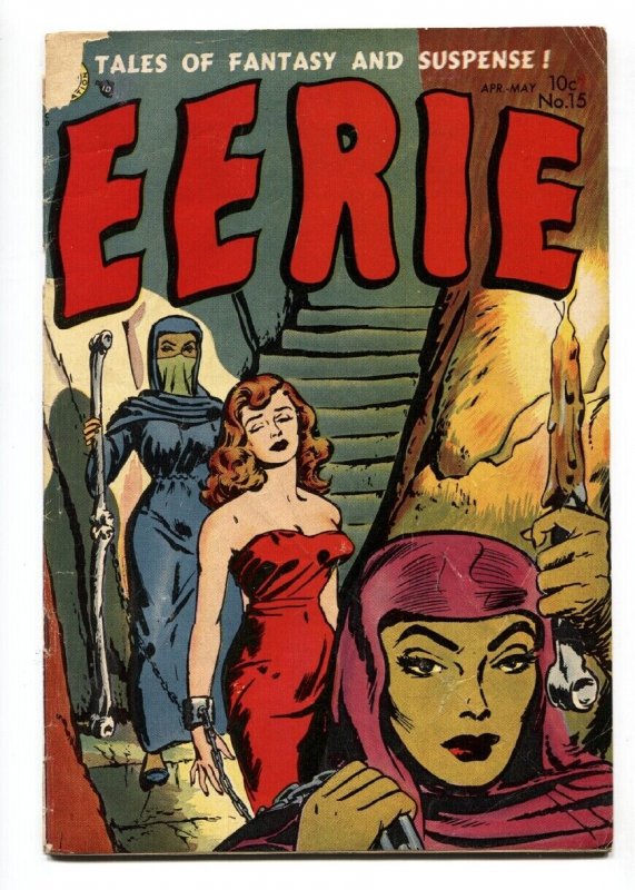 EERIE #15-1954-WOMAN CHAINED ON COVER-1954 WEREWOLF STORY-HORROR