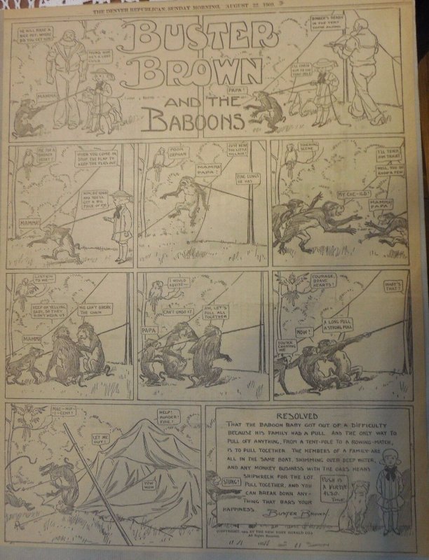 Buster Brown by RF Outcault from 8/22/1909 Full Size Page Black & White