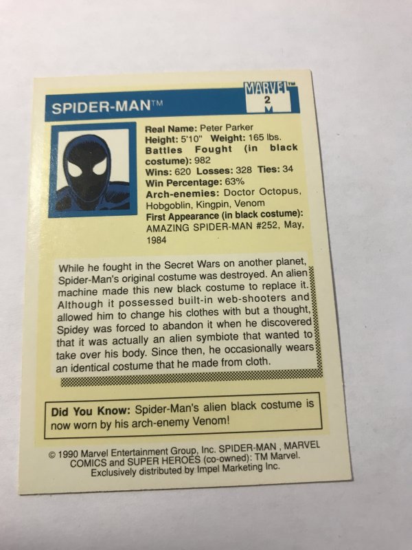 SPIDER-MAN #2 card : 1990 Marvel Universe Series 1, NM/M, Black Costume