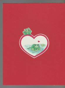 VALENTINE Cartoon Frogs on Lilly Pad in Heart 7x9 Greeting Card Art #V3605