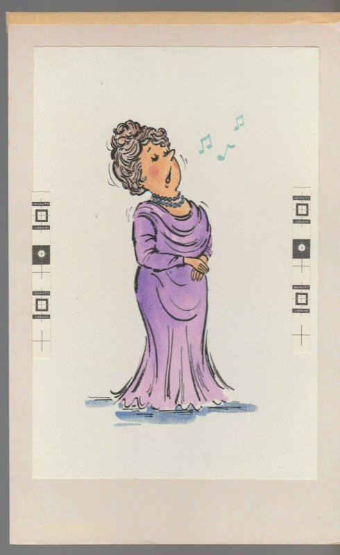 HAPPY BIRTHDAY Woman Singing in Purple Dress 7x11 Greeting Card Art #B8819