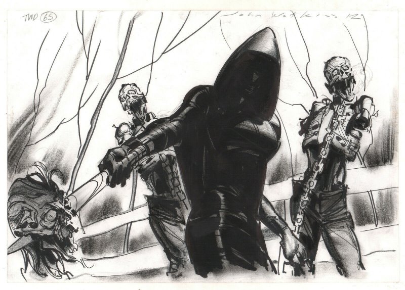 Michonne from Walking Dead Signed Pre Production art by John Watkiss