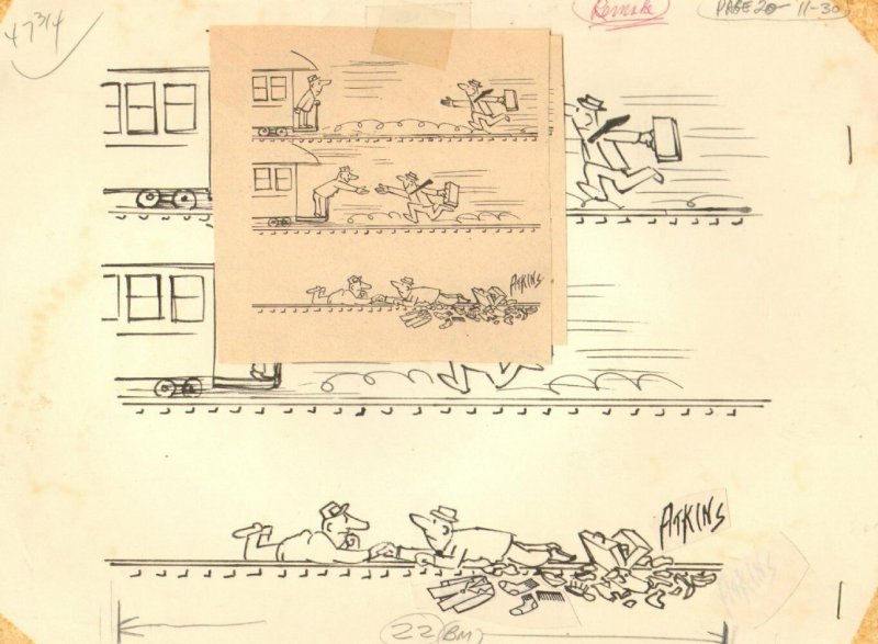 Train Gag 1964 w/ Tear Sheet art by Elmer Atkins