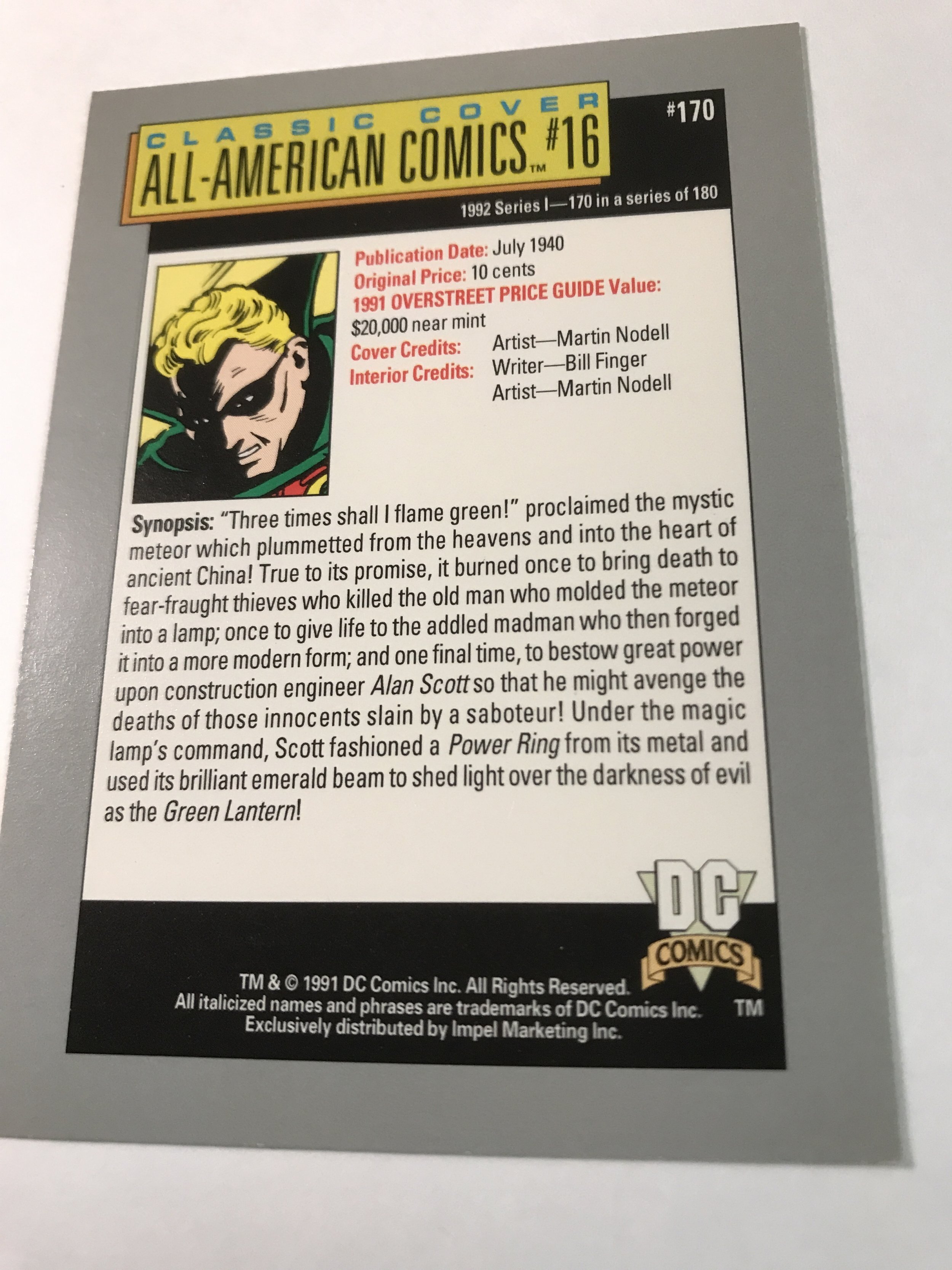 ALL-AMERICAN COMICS #16 card signed by MART NODELL : DC Impel Series 1 ...